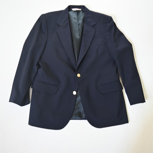 Vtg 40R Navy Blue Gold Button‎ USA Made Mens Blazer Suit Jacket Sport Coat